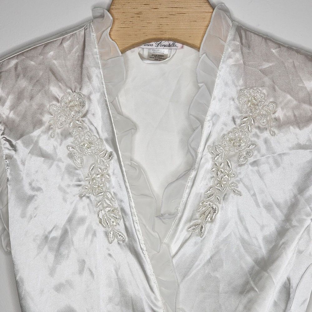 Linea Donatella Silky Sleeveless Robe/Top Size 8 White Ruffled‎ White